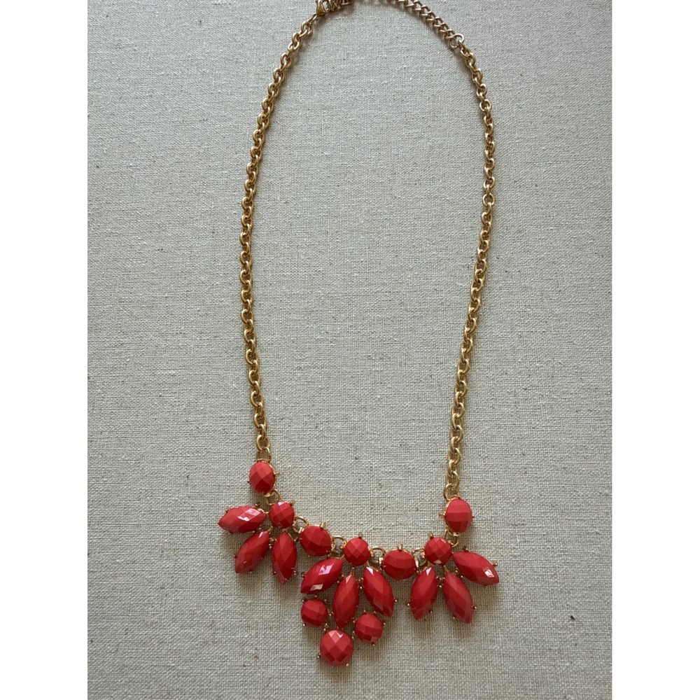 Vintage Napier coral Statement Bib Necklace Gold Tone Chain Faceted‎ Resin